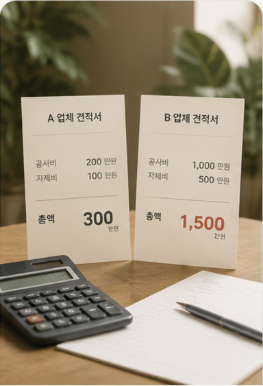 업체마다 다른 견적 금액